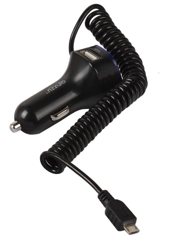 Зарядное устройство автомобильное Ginzzu GA-4215UB (черный, 5В/3.1A, 2USB, с витым кабелем microUSB) [ GA-4215UB ]